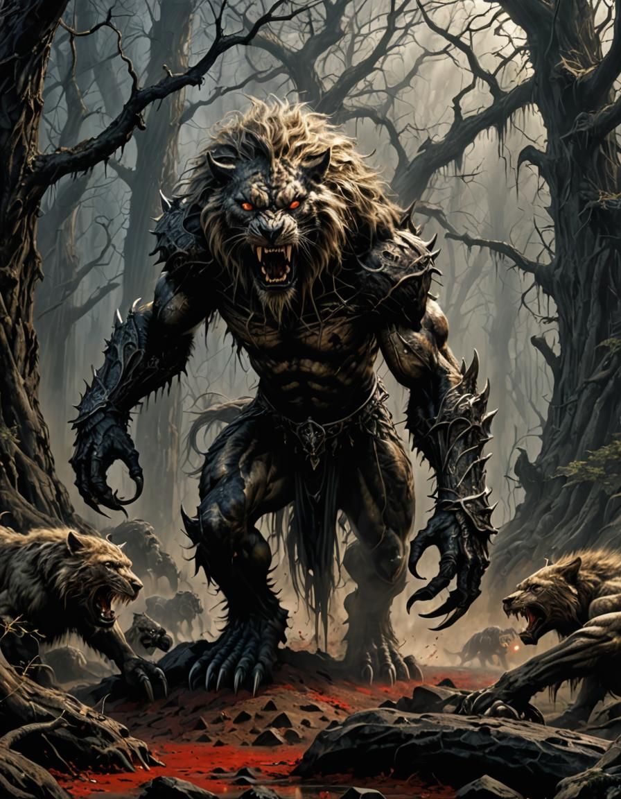 Demonic Smilodon Prowling in Eerie Moonlight