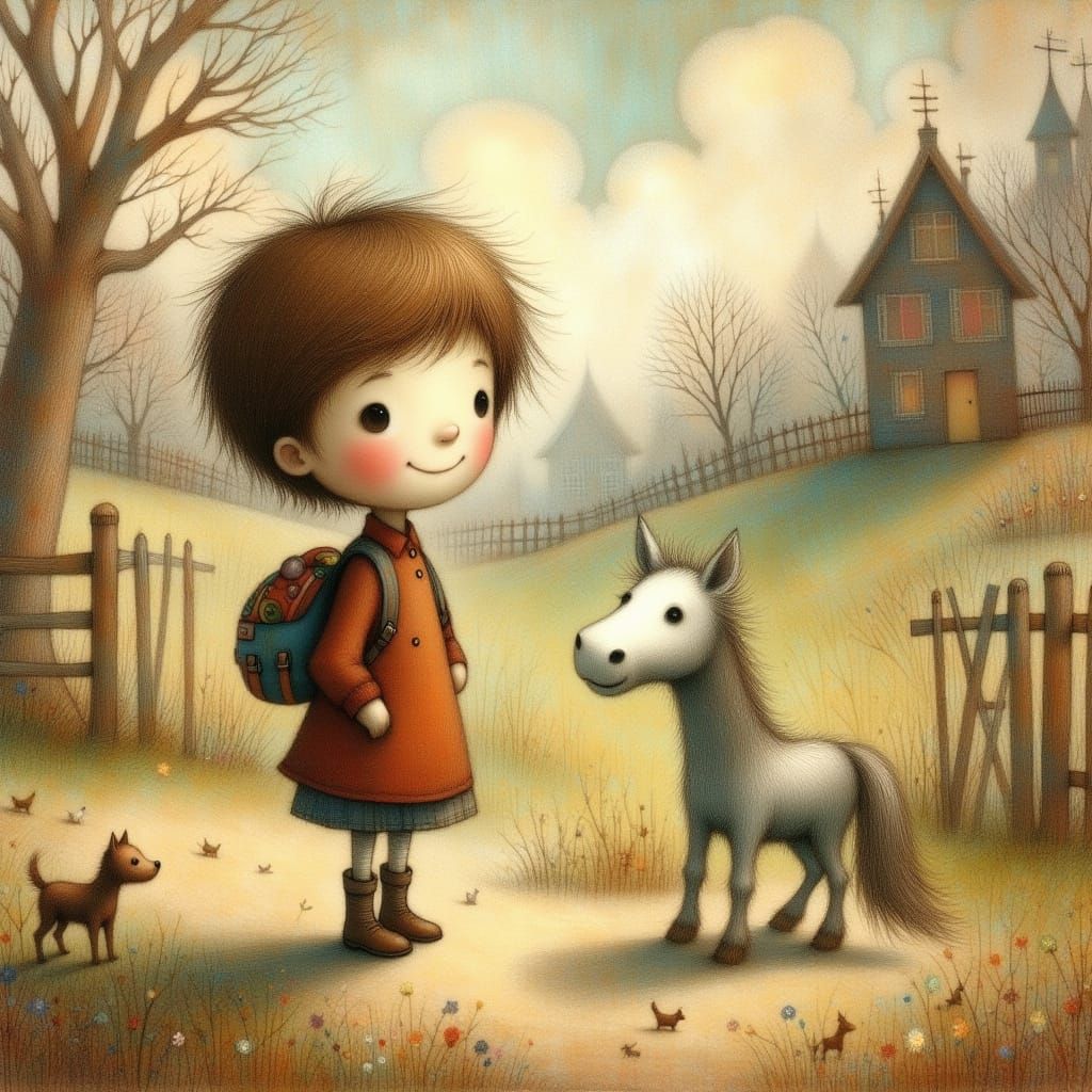 Girl and Pony on Farm Airbrush Art