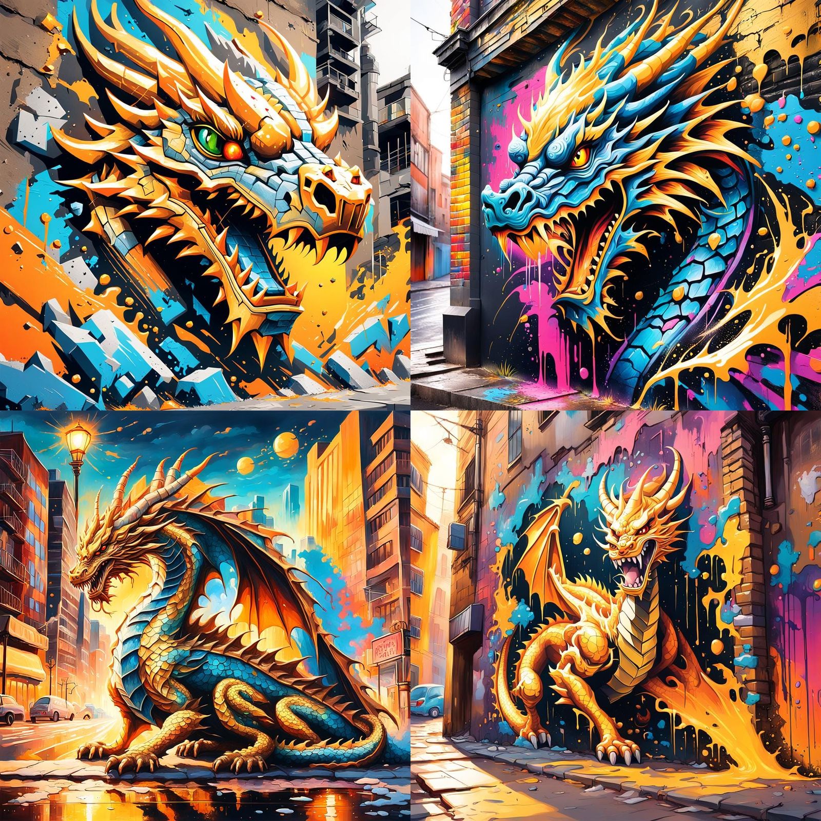 Golden Dragon Graffiti Art in Splash Style