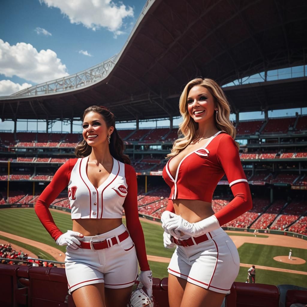 Cincinnati Reds cheerleaders entertaining baseball crowd in Great American Ball Park