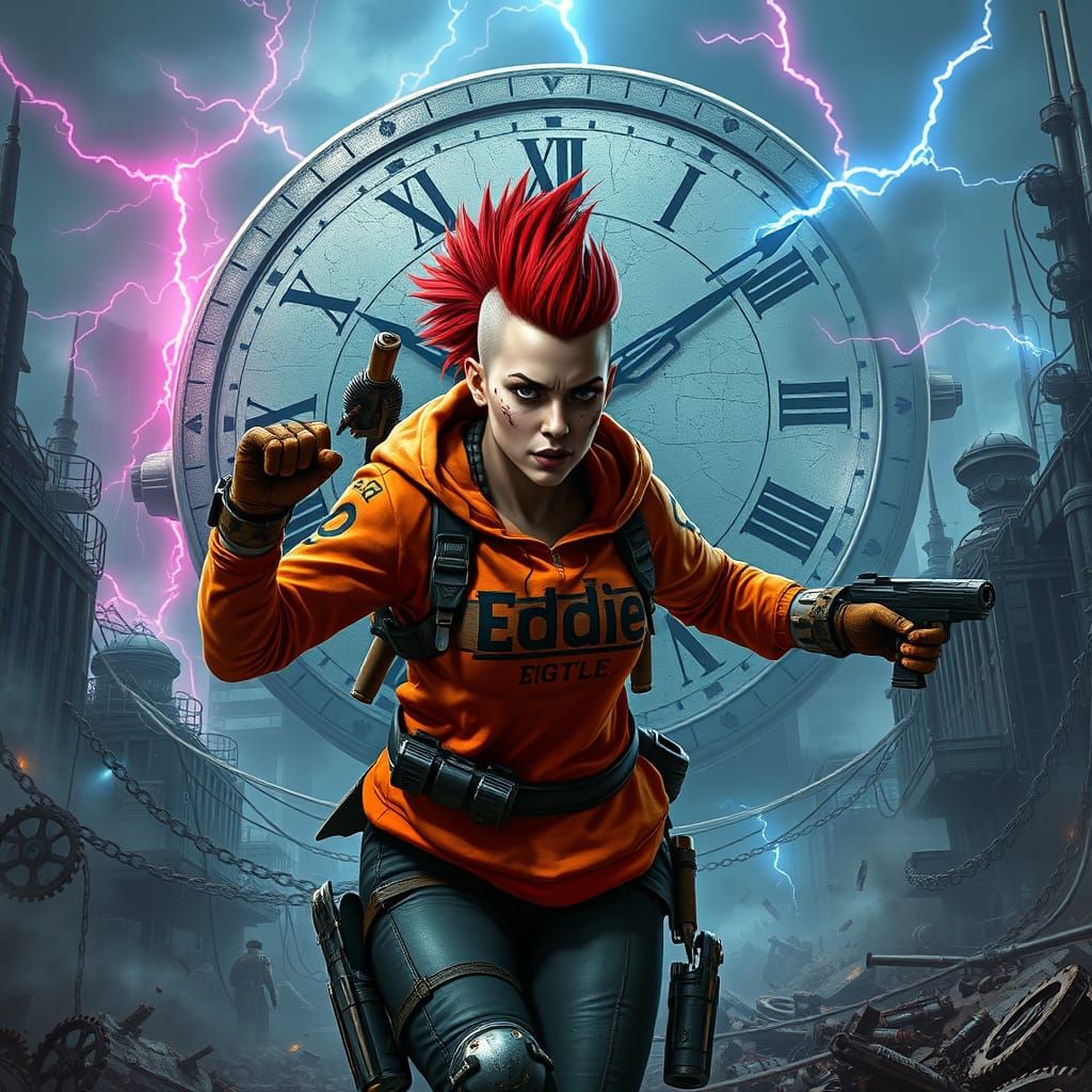 Cyberpunk Warrior Charges Forward with Determination