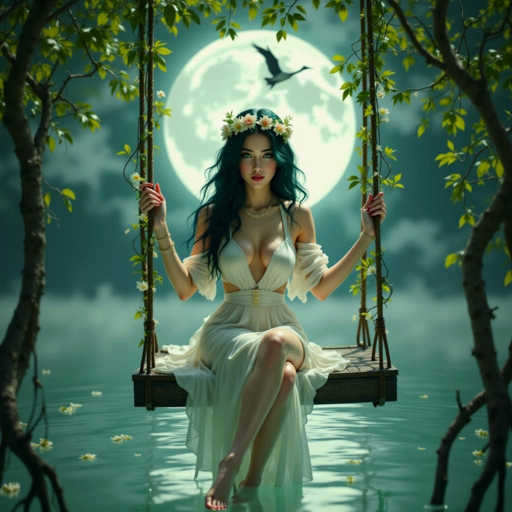 Ethereal Beauty on a Floating Swing