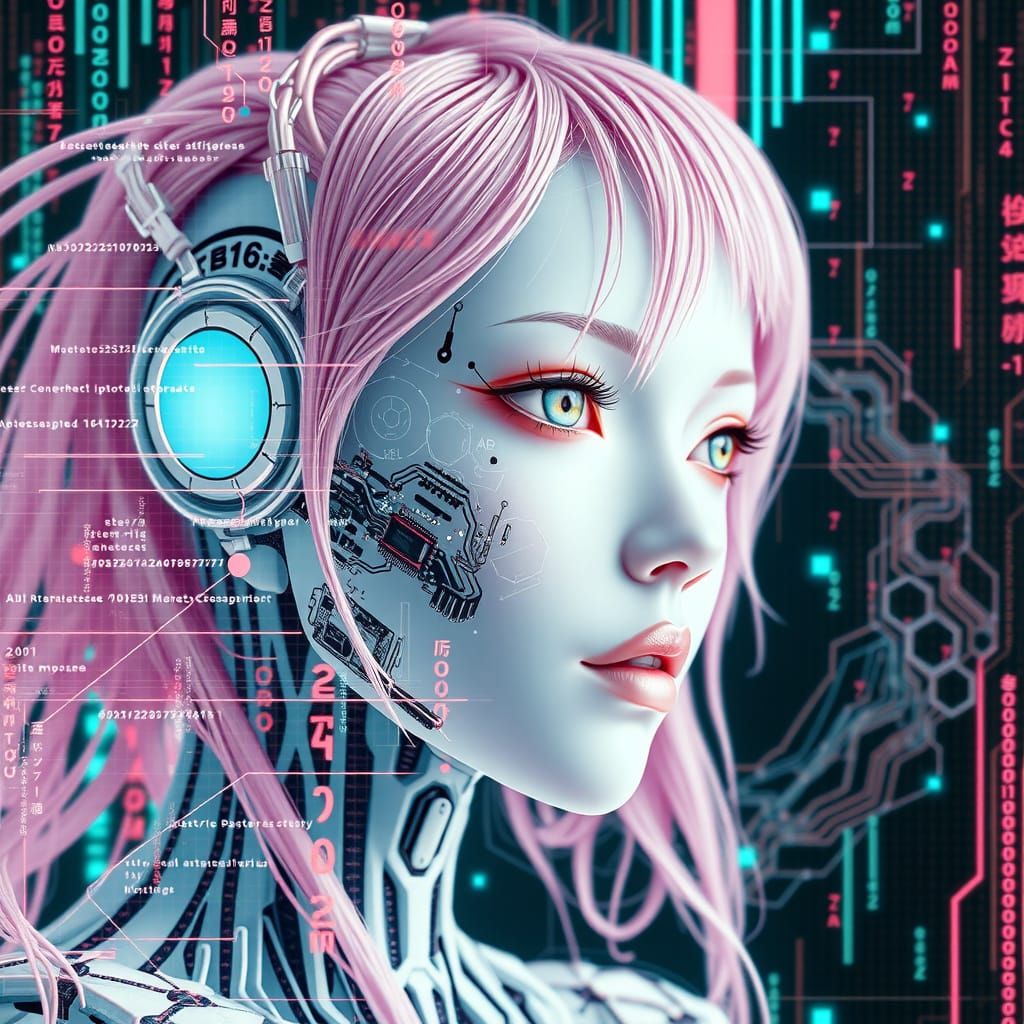 Android Siren with Circuitry in Ryoji Ikeda Style