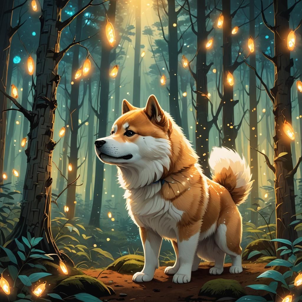 Baby Akita Inu in Magical Forest, Concept Art