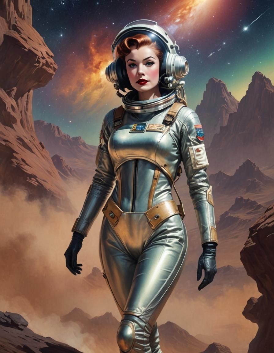 Retro Sci-Fi Space Girl in 1950s Style
