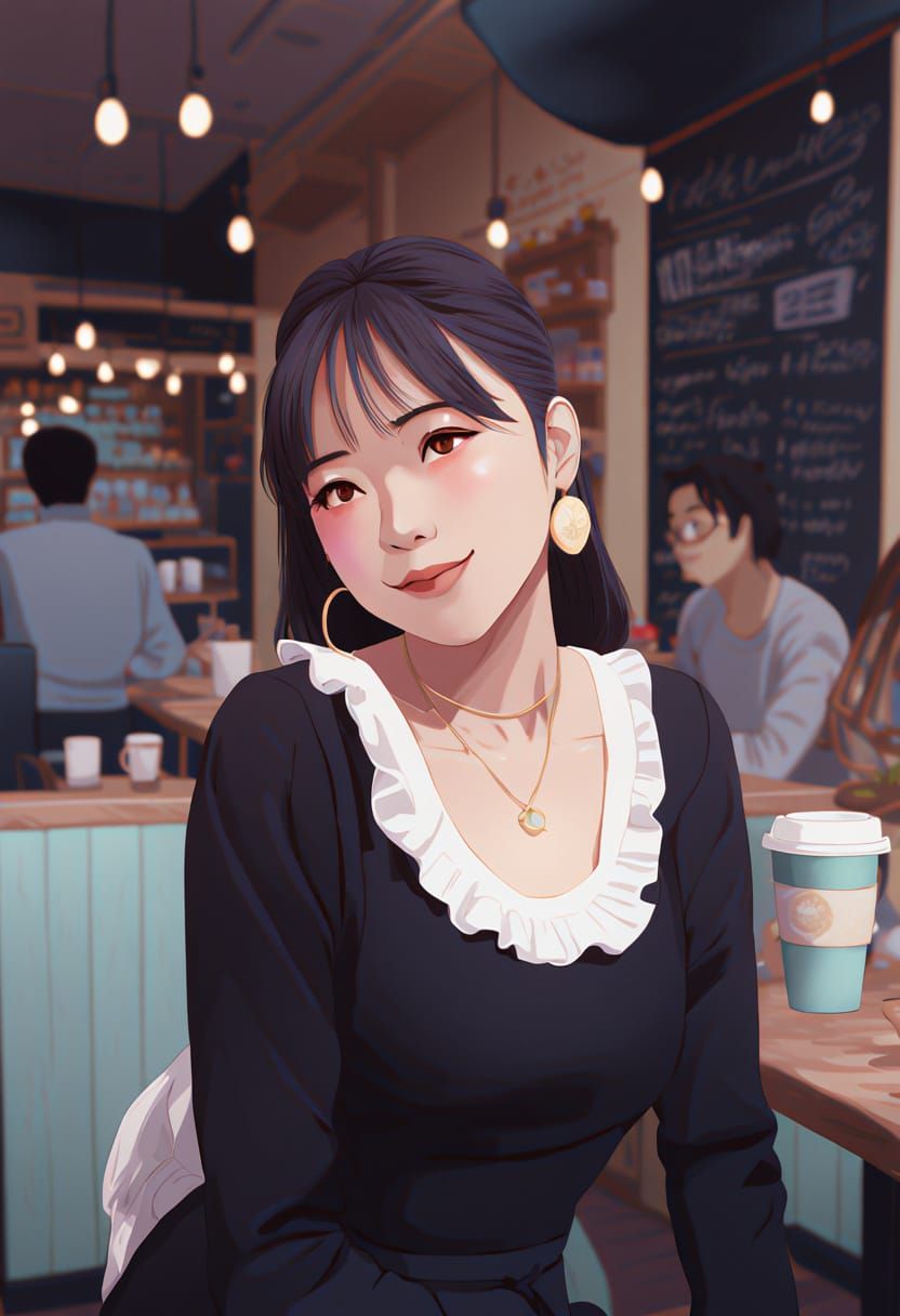 Sae Chabashira in Anime Style Cafe Scene