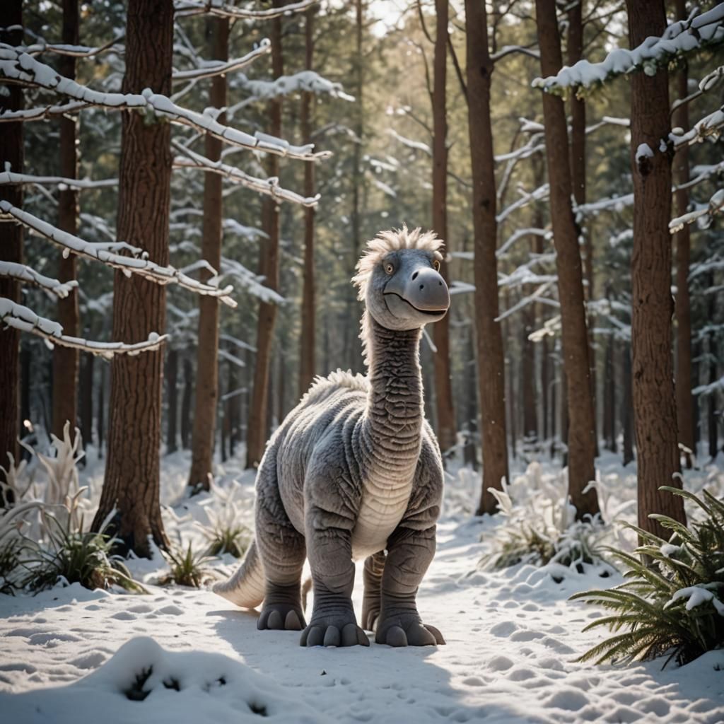 Woolly Snow Goose Creature in Snowy Forest