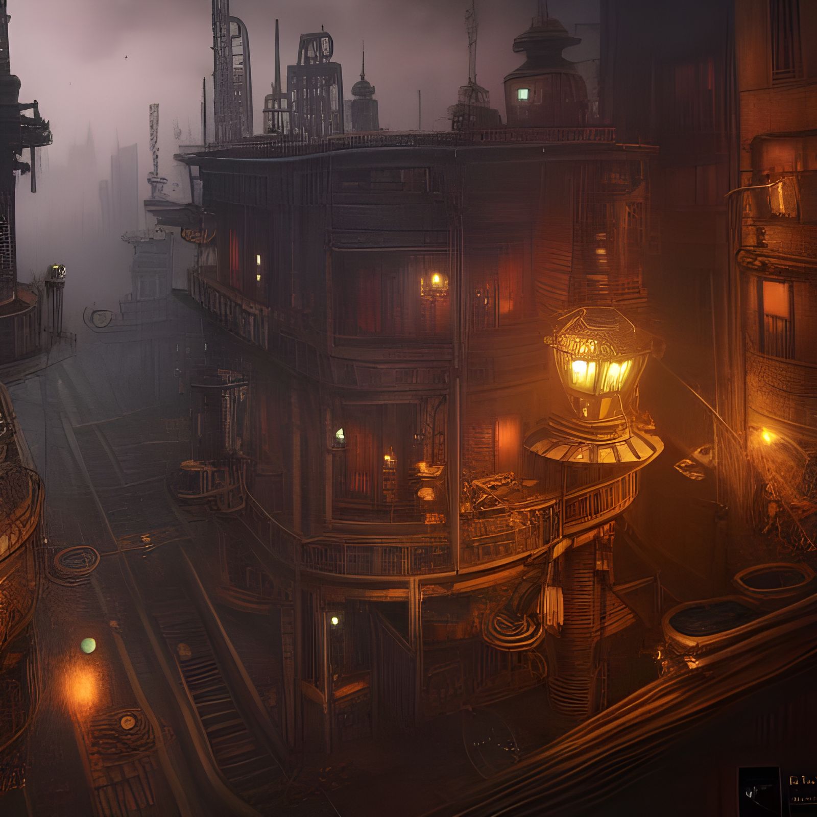 Steampunk City with Black Coal in Detailed Matte Painting