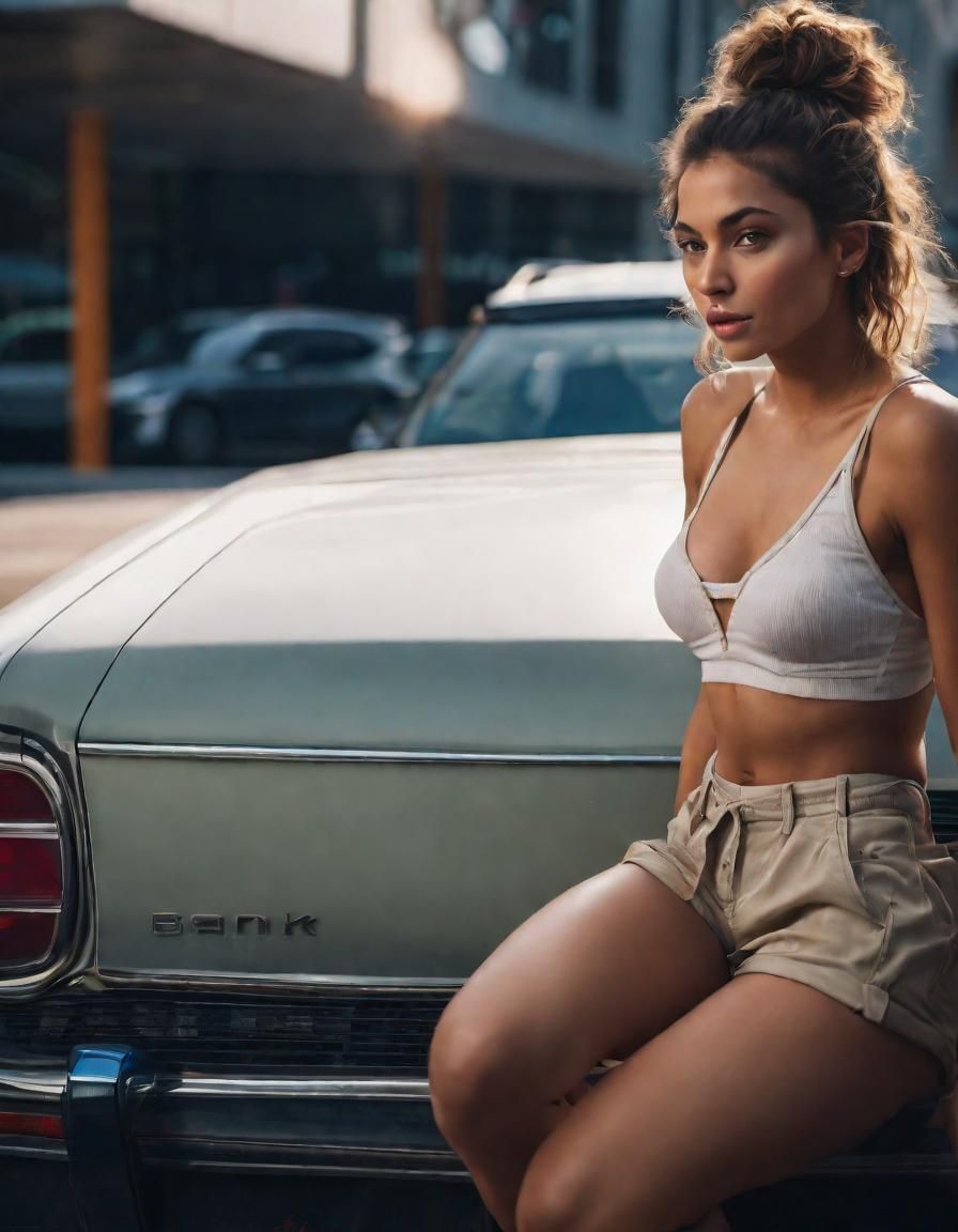 Attractive Girl Outside Bank in 3D Game Style