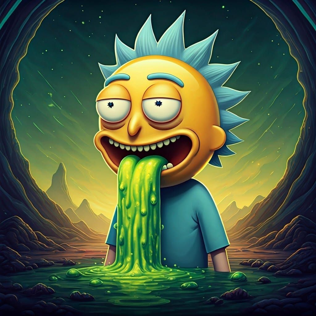 Rick Sanchez Vomiting Face Emoji in Sci-Fi Dimension