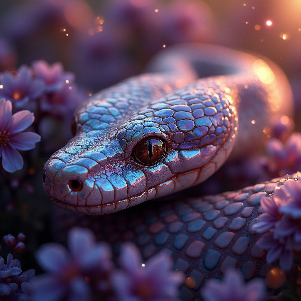 Iridescent Mother of Pearl Snake Portrait