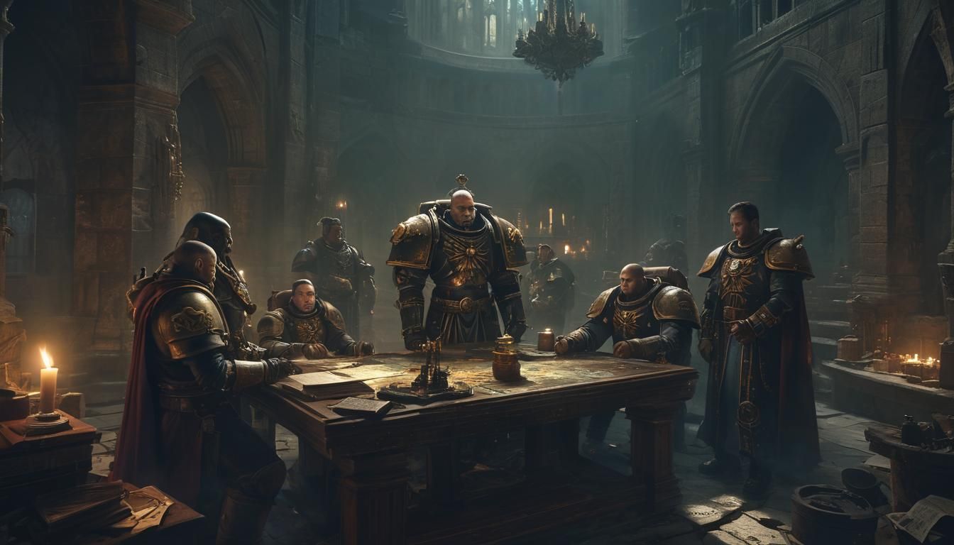 Space Marines: Ethereal Gathering in Gothic Monastery