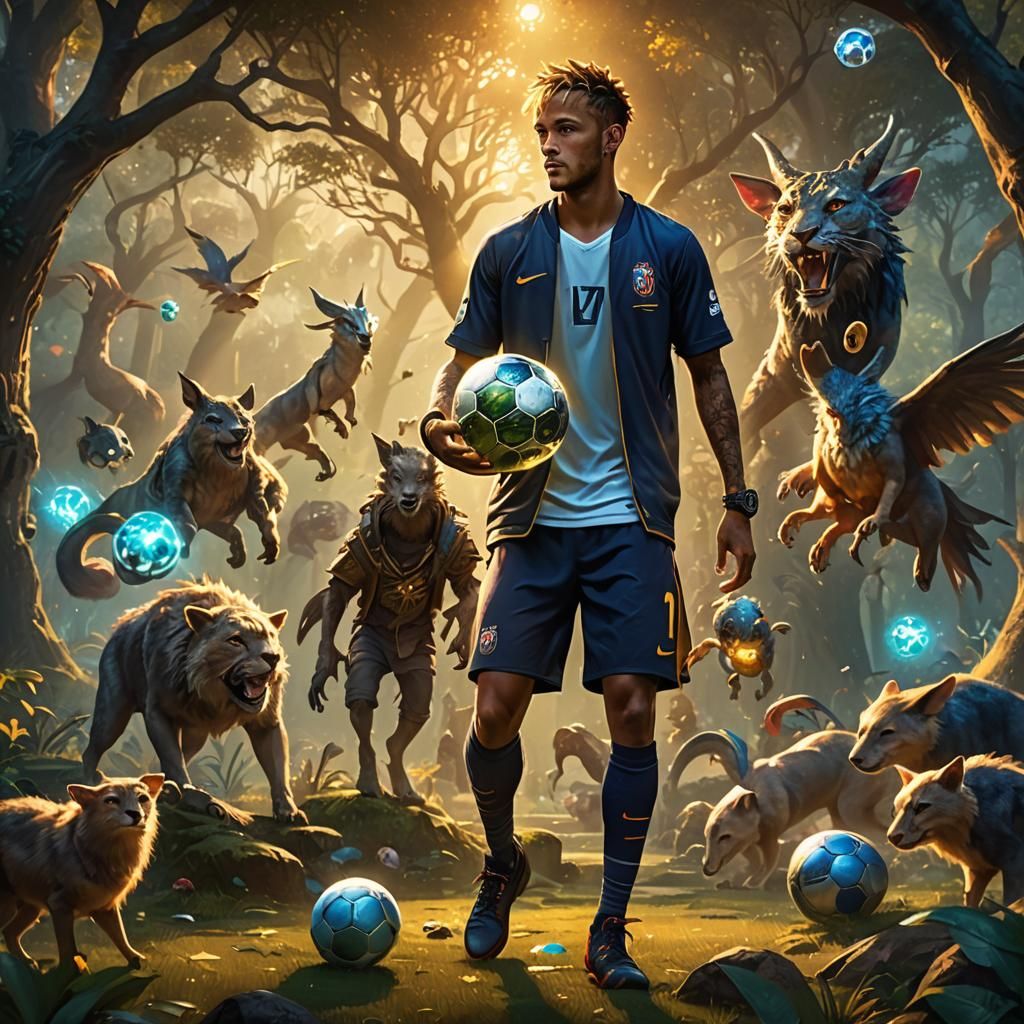 Neymar in Fantasy Realm with Magical Soccer Ball