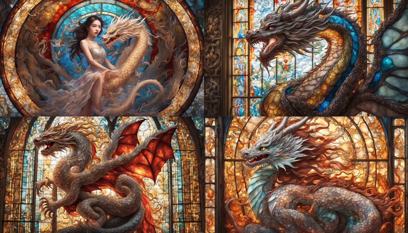 Crystal Dragon Flies Through Stained Glass