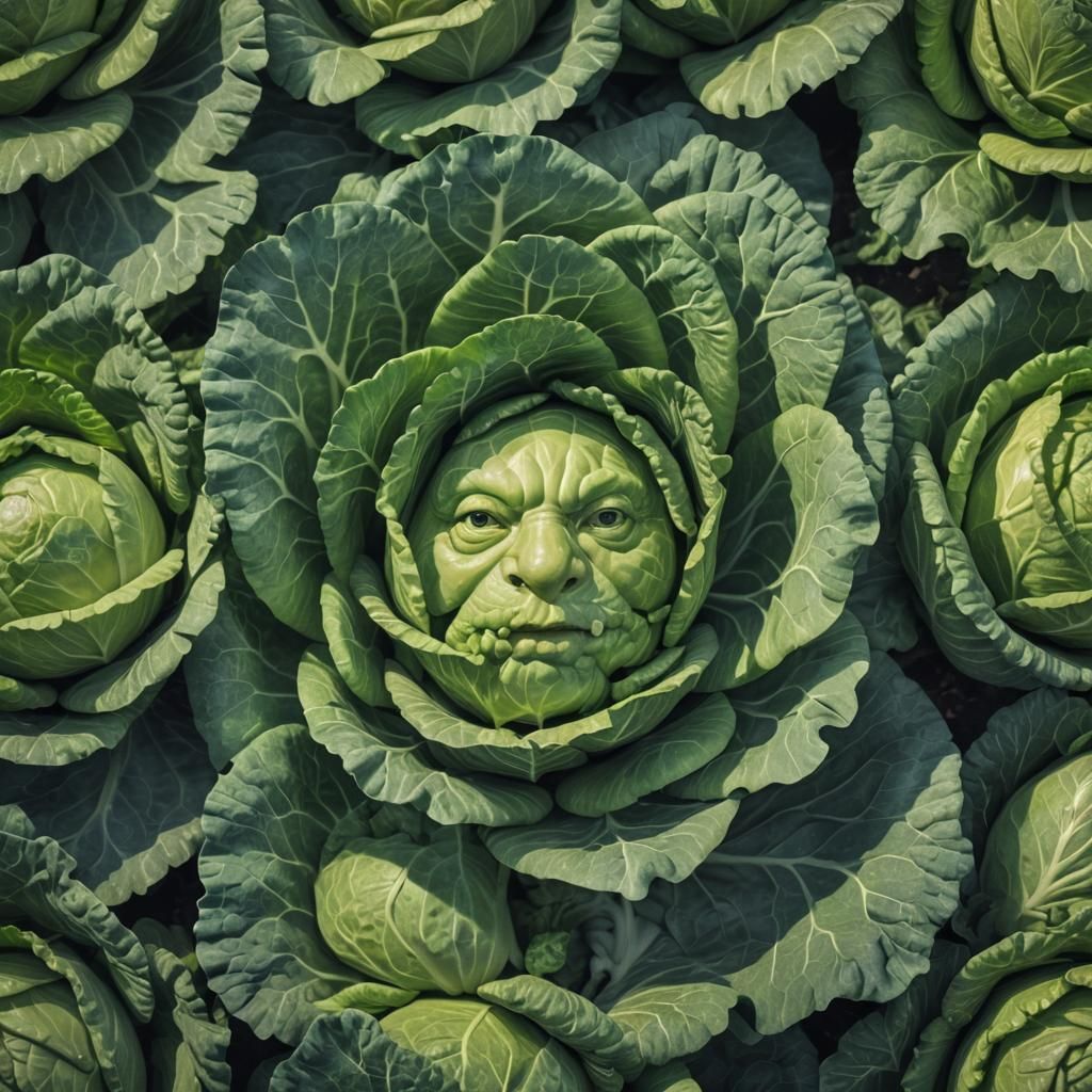Funny Humanized Cabbage in Cinematic Style