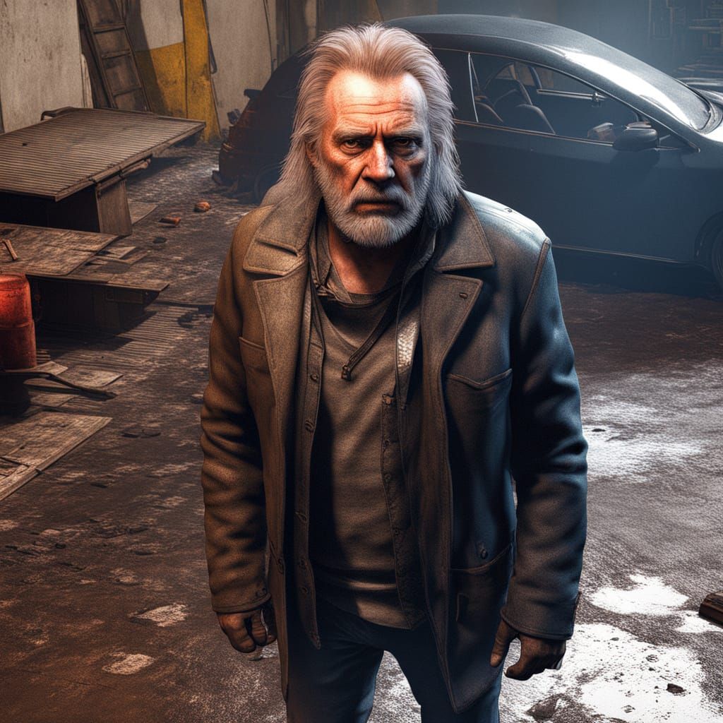 Gritty Auto Repair Shop Scene in Cinematic Style