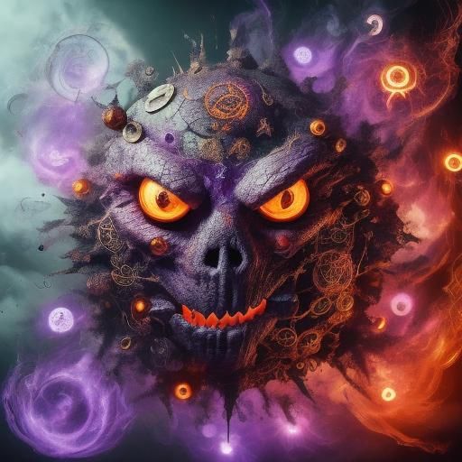 Glowing Monster Face with Runes in 8K