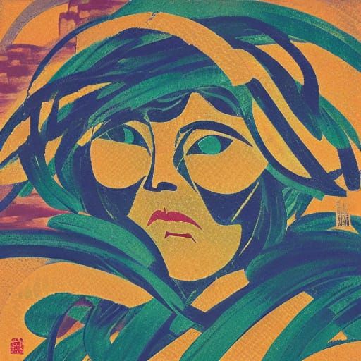 Female Ninja in Moonlit Garden, Ukiyo-e Airbrush Art