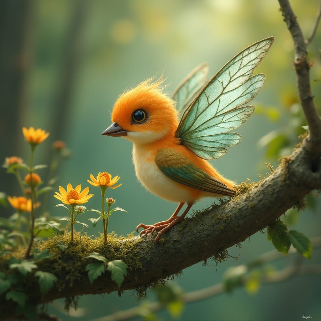 Enchanting Forest Bird Fairy Illustration