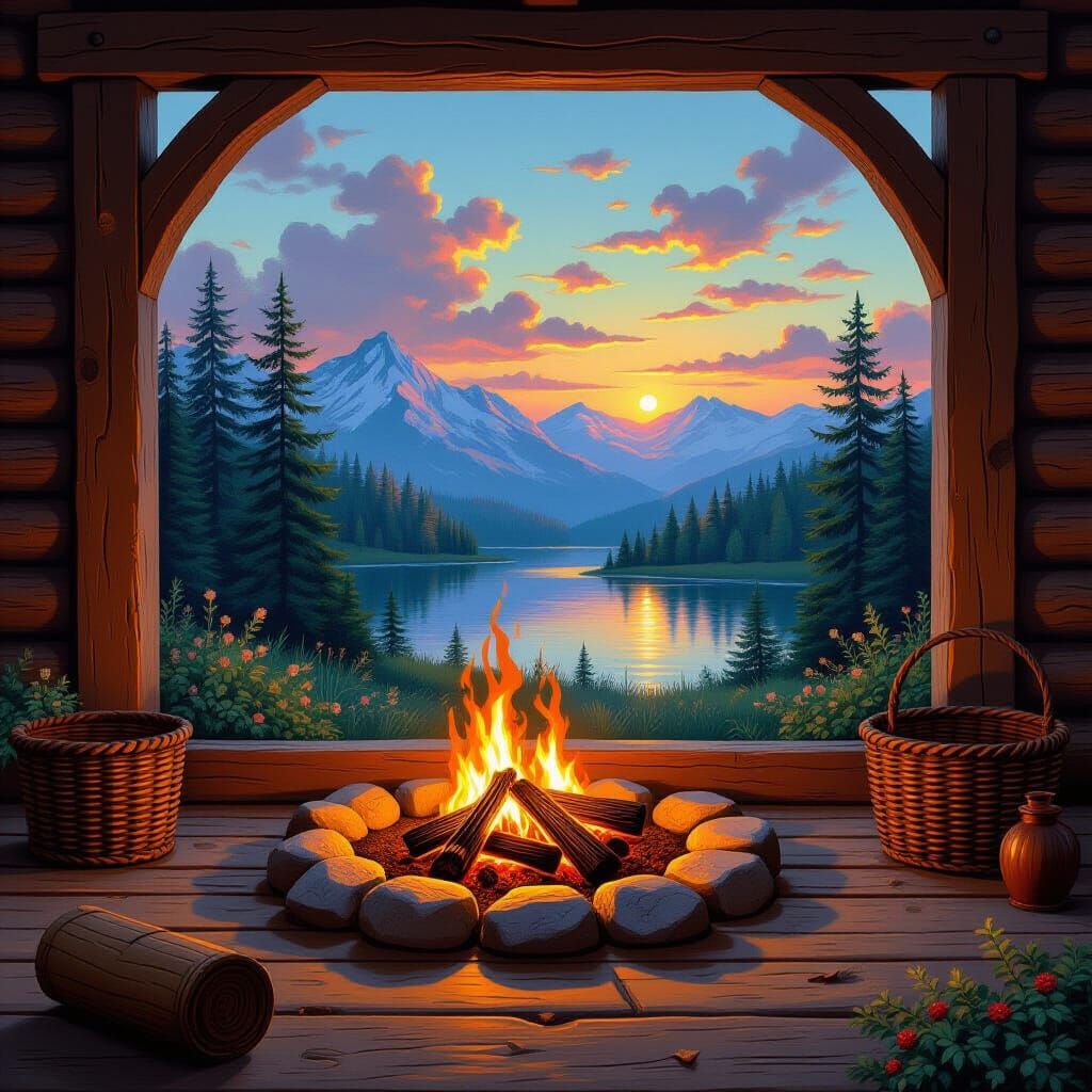 Cozy Campfire in Oven, Rustic Wood Accents