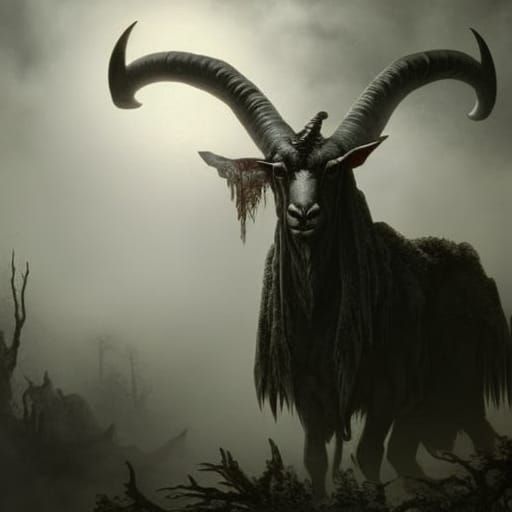 Terrifying Goat-Man Monster in Dark Forest