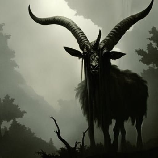 Blood-Horned Goat-Man Monster in Dark Forest