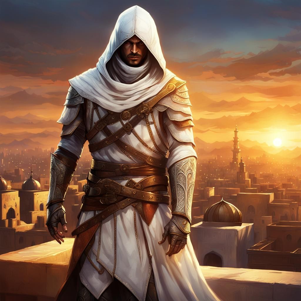 Altair in Assassin's Creed Robes at Sunset