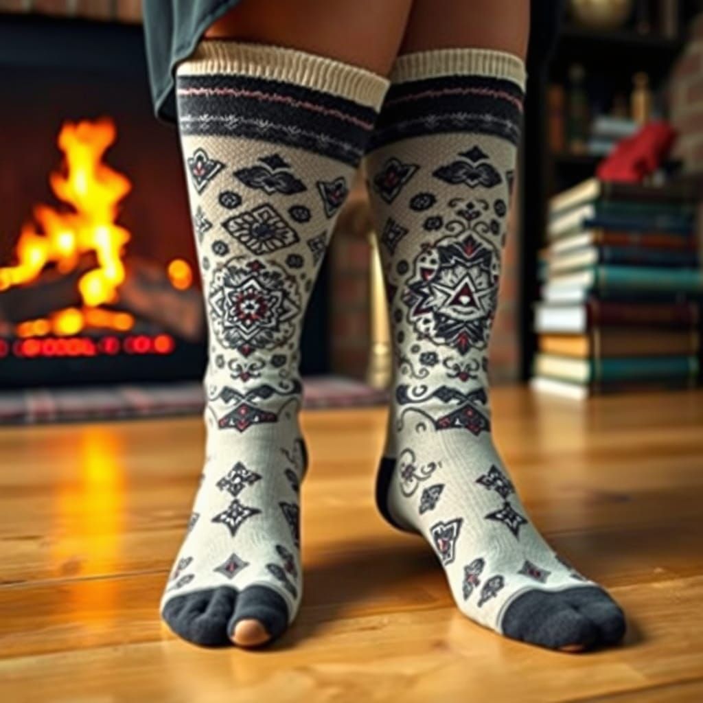 Patterned Socks with Tarot Designs and a Hole