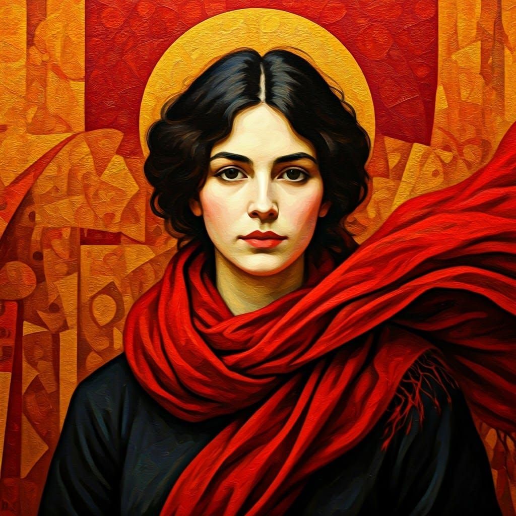 Woman in Red Scarf, Toulouse Lautrec Style