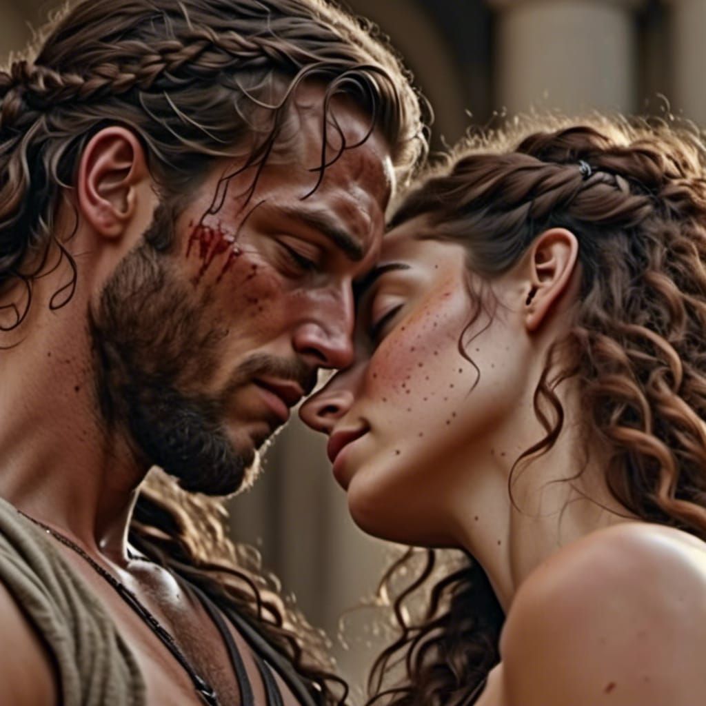 Ariadne and Dionysus Snuggling: Hyperrealistic 8K Portrait