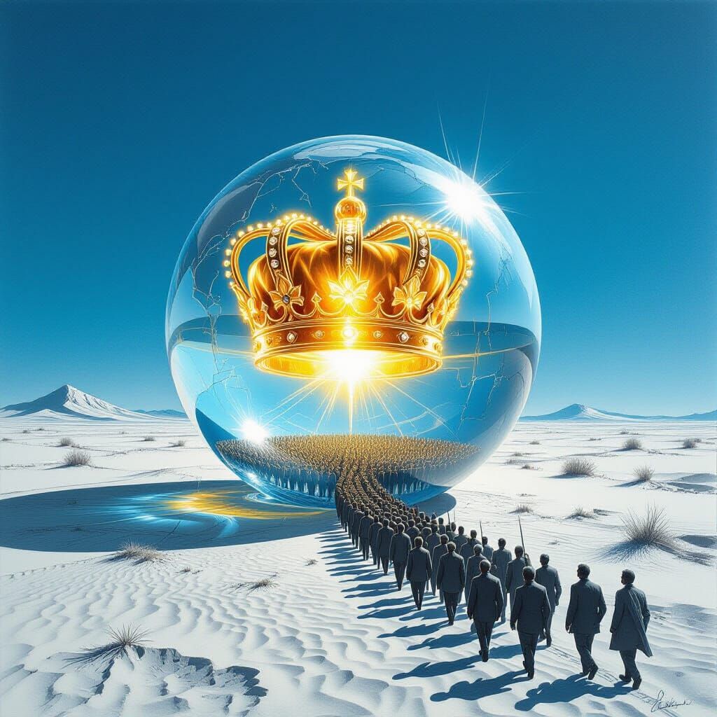 Surreal Desert Crown with Advancing Army in Monochrome