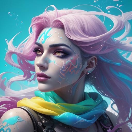 Underwater Ink Art: Arab Princess in Precisionism Style