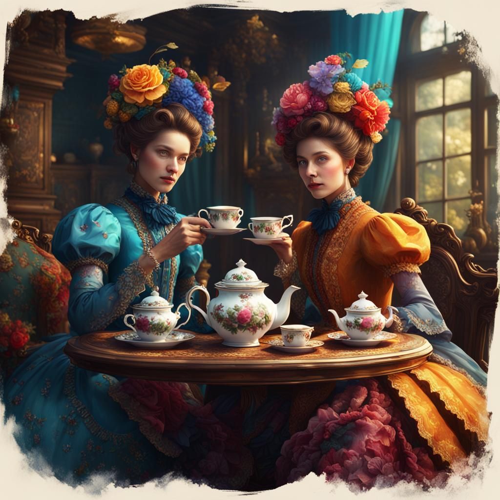 Upside Down Victorian Tea Party in Detailed Matte Painting