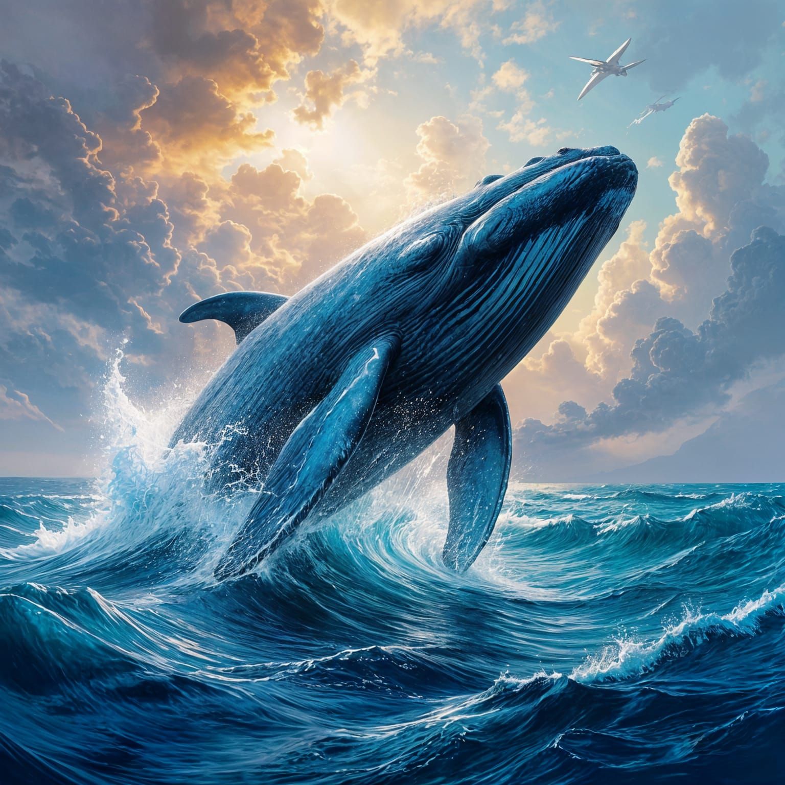 Colossal Blue Whale Breaching Rare Earth Elements Sea in Spl...