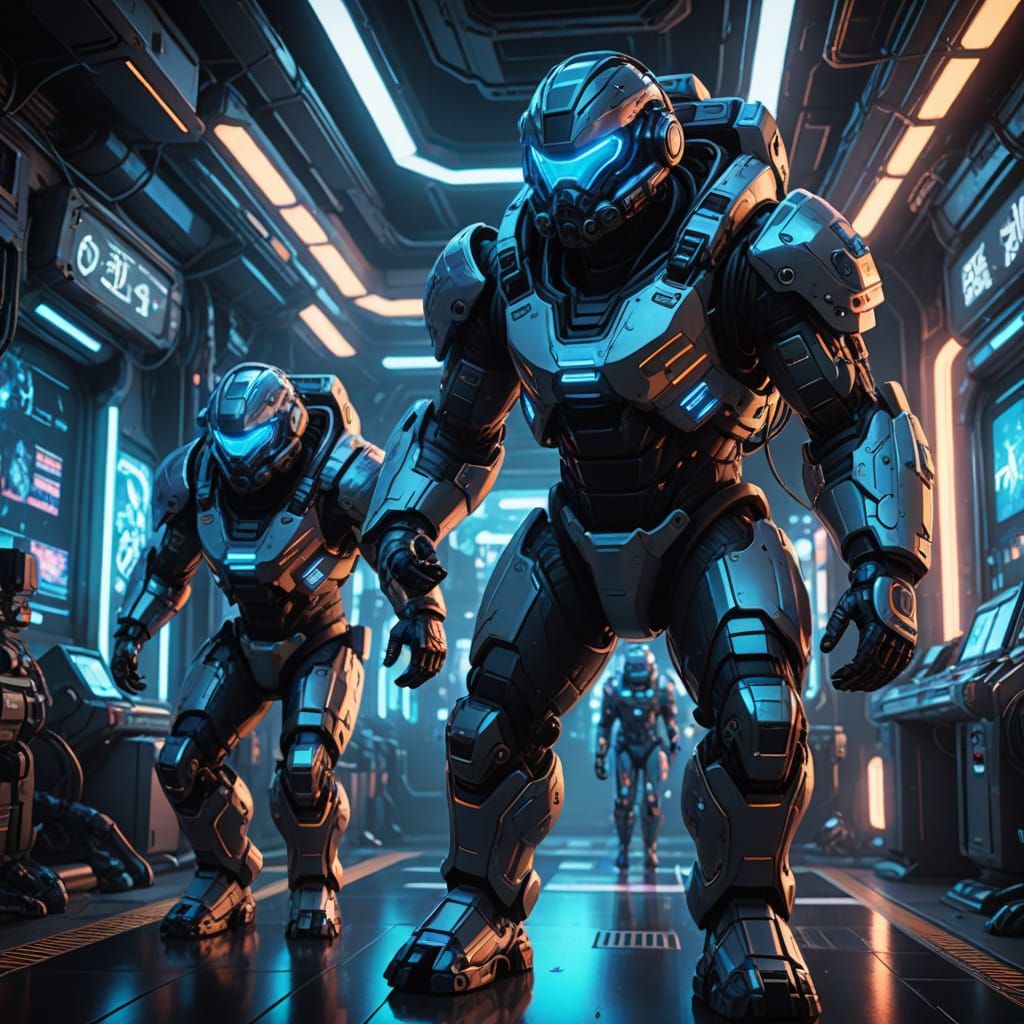 Cyberpunk Dogman Battles Bigfoot in Zero Gravity