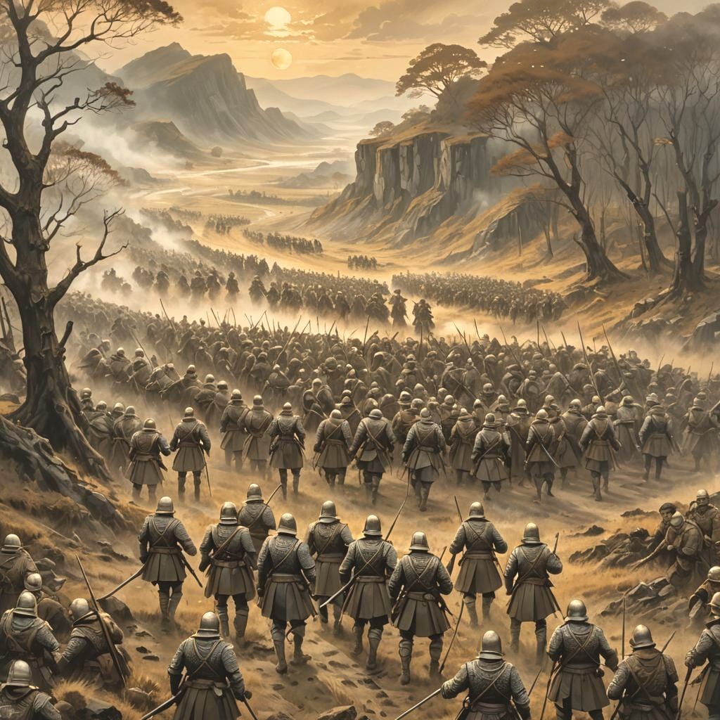 Battle of Catraeth: Medieval Fantasy Painting in Anime Style