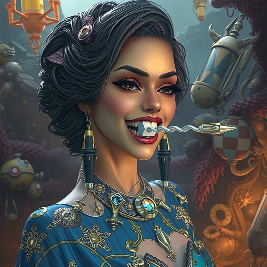 Fantastical Creature Surrounded by Intricate, High-Tech Envi...