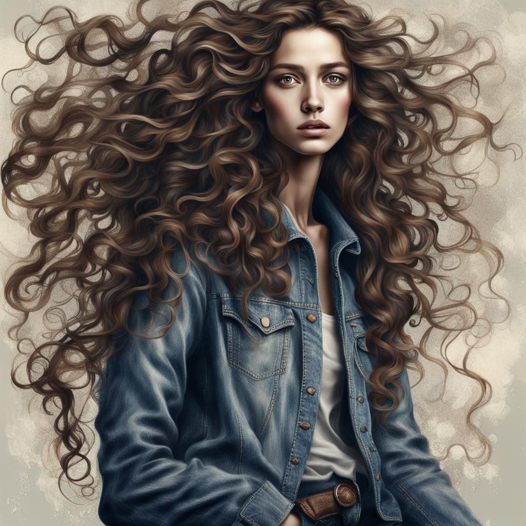 Surreal Portrait of a Beautiful Woman with Curls