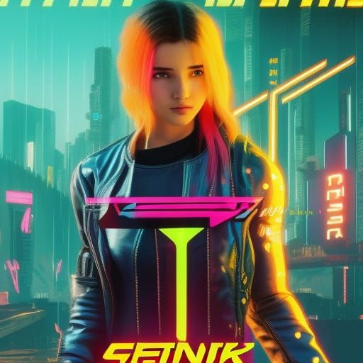 Teenage Girl in Cyberpunk 2099 Neon Style