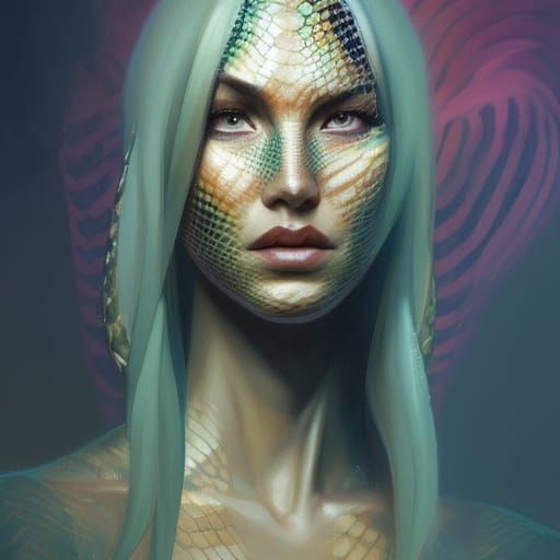 Serpent Woman Portrait in Hyperdetailed Digital Art