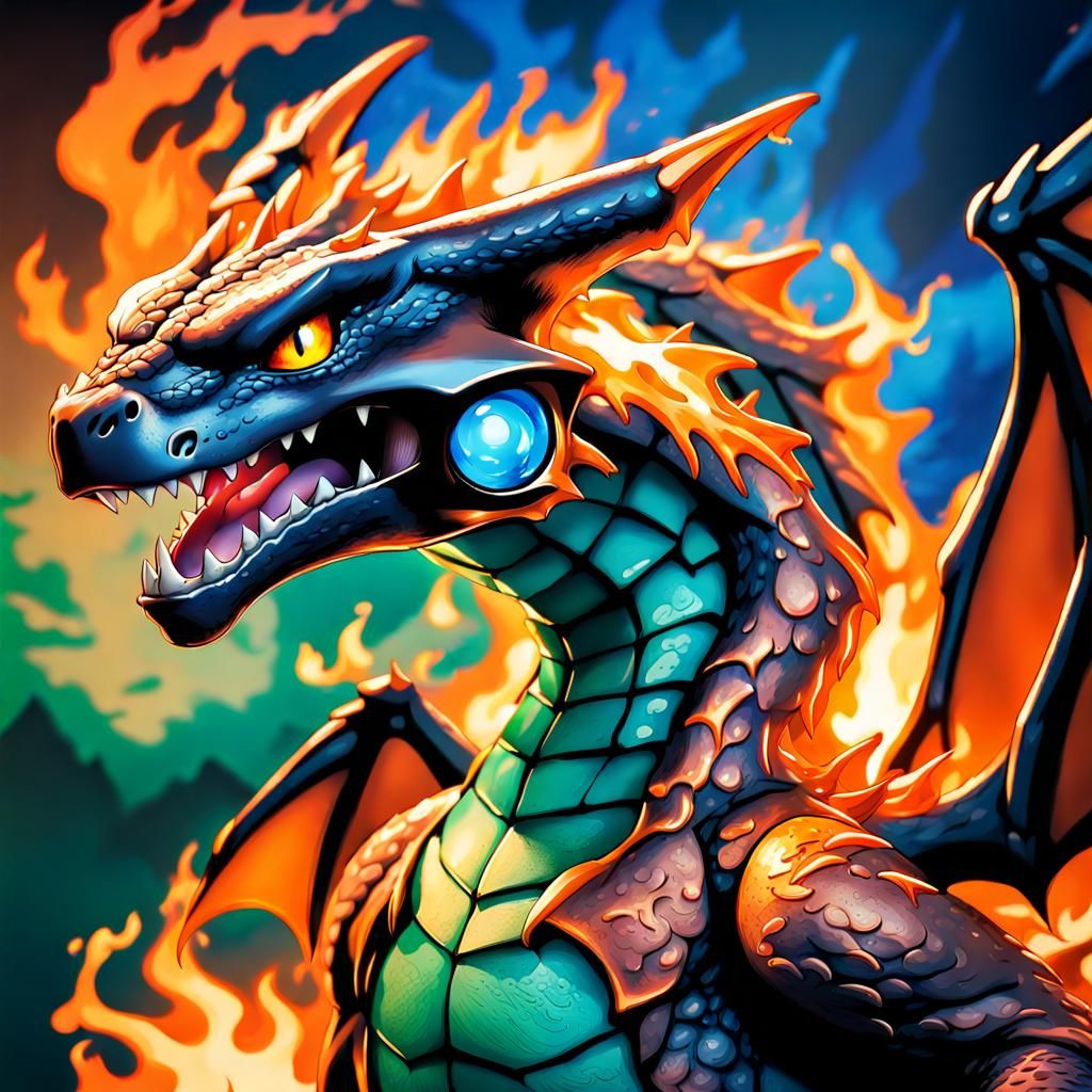 Hyperrealistic Charizard Dragon with Flames