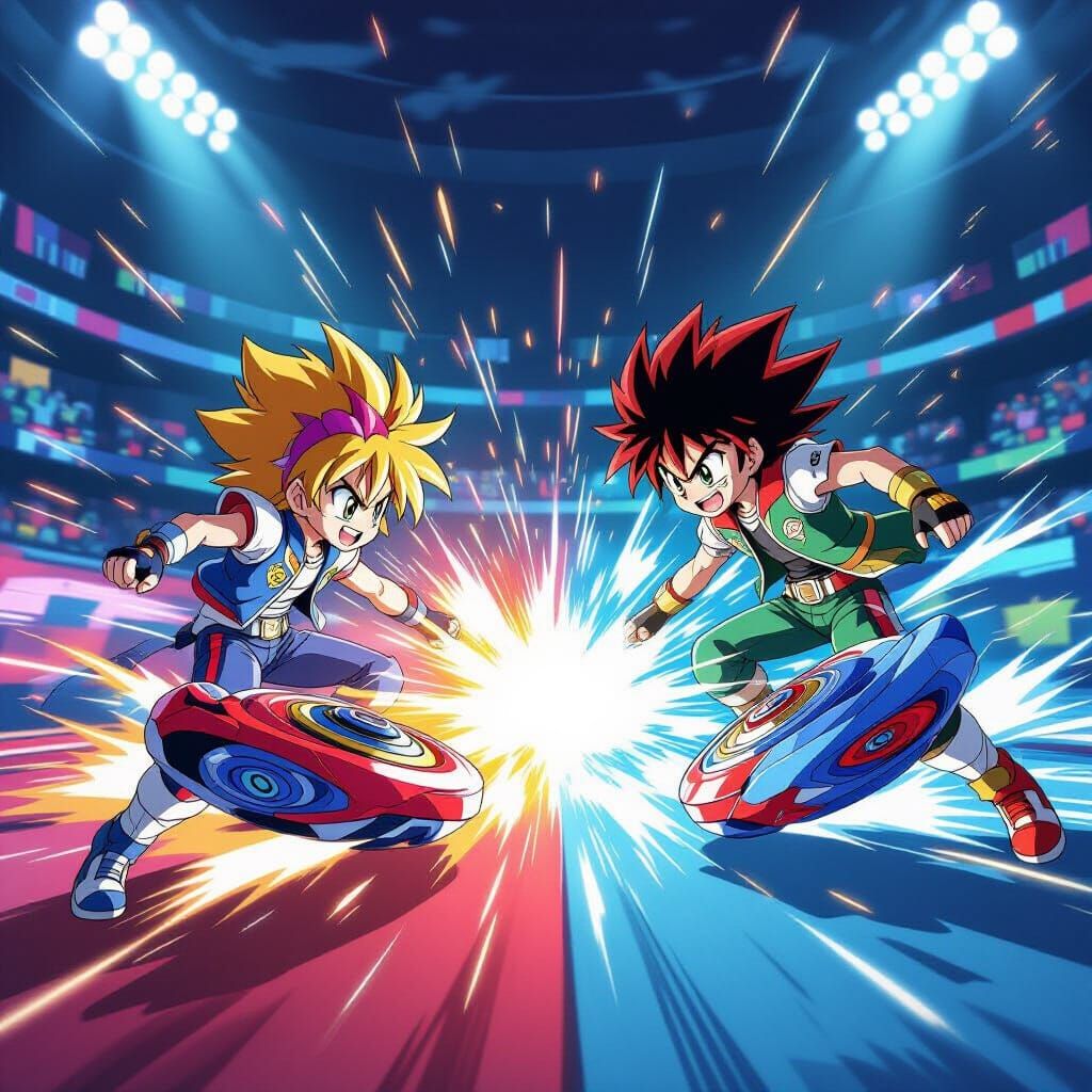 Dynamic Anime Beyblade Battle Illustration
