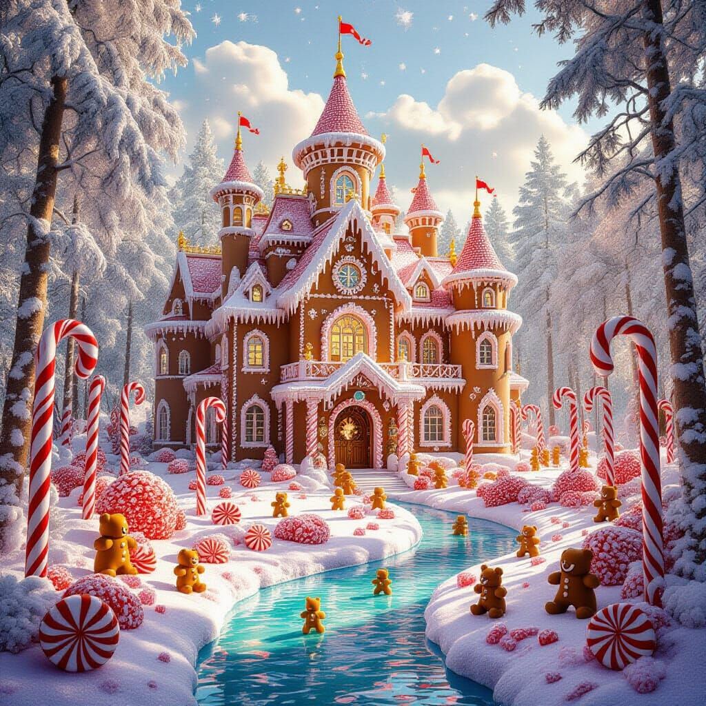 Gingerbread & Sugar Glass Palace in Candy Cane Forest