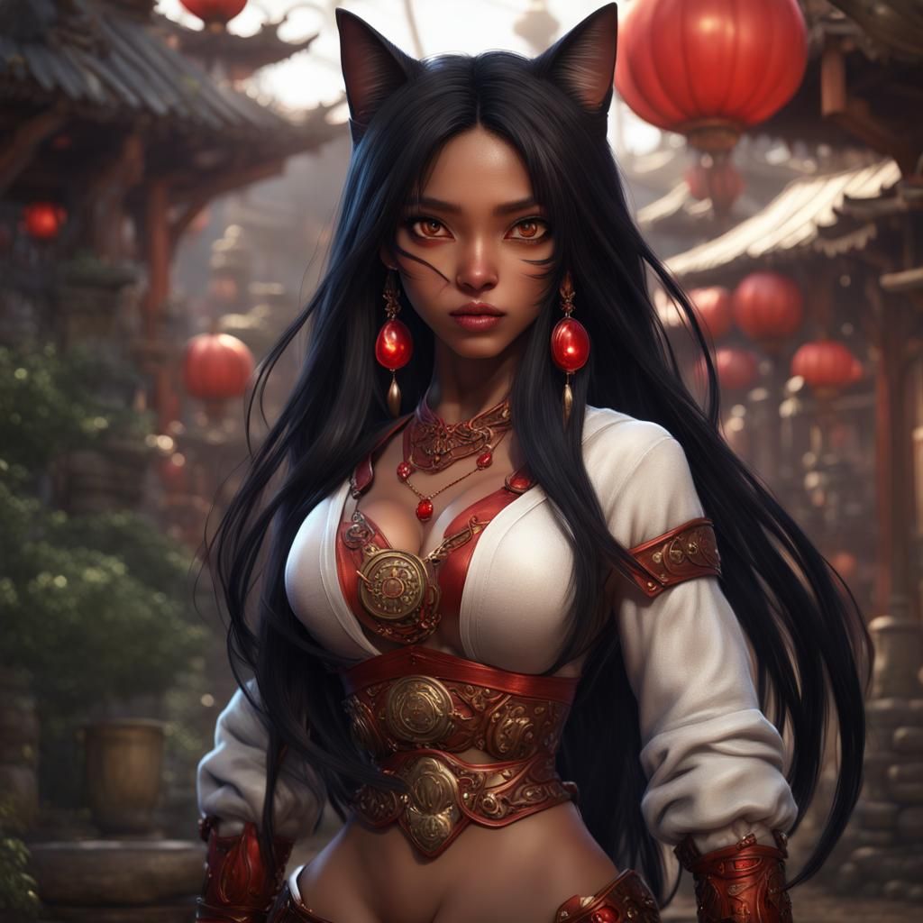 Asian Cat-Girl: Detailed Matte Painting in 8K