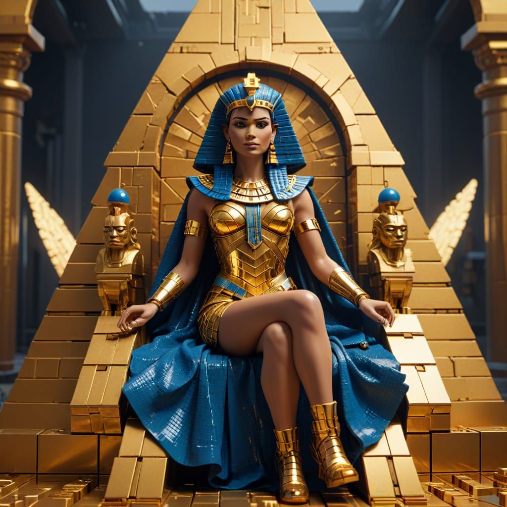 Lego Cleopatra on Throne in Futuristic Pyramid