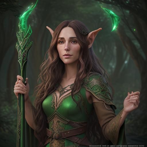Magical Wood Elf Druid in Detailed Matte Painting