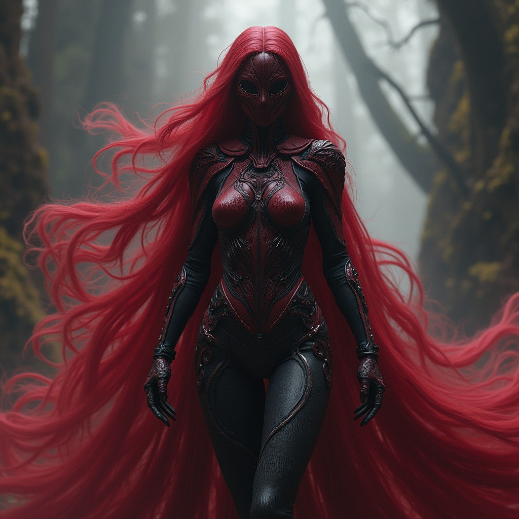 Scarlet Witch in Biomechanical Dark Fantasy Style