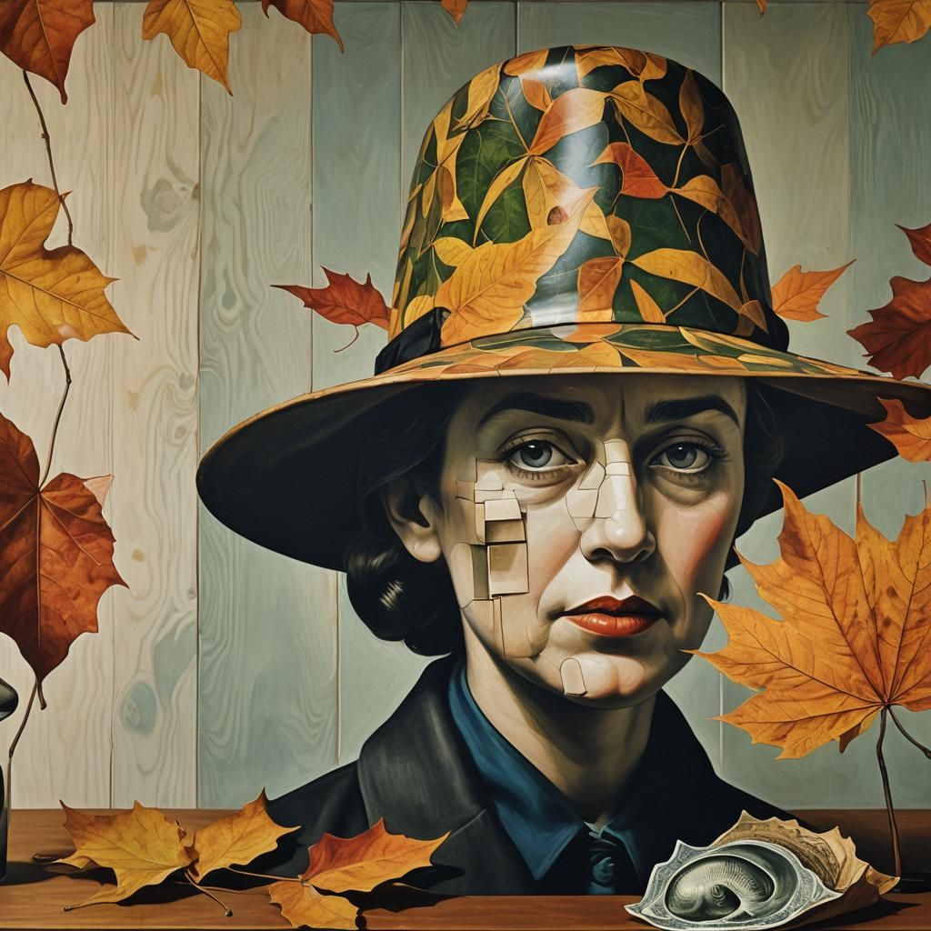 Surreal Sci-Fi Portrait with Shell, Lithography Style
