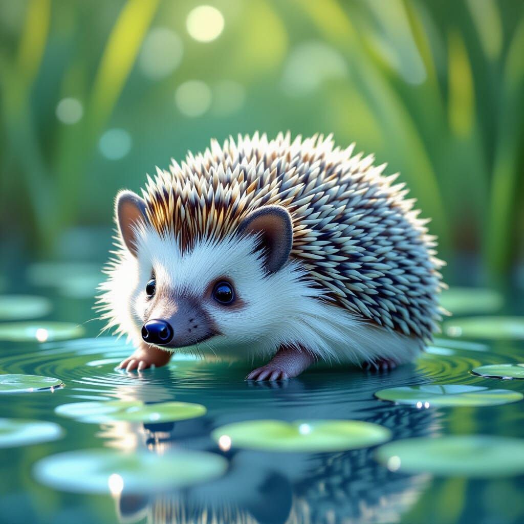 Hedgehog Sculpture of Flowing Water in Monet Mondrian Style