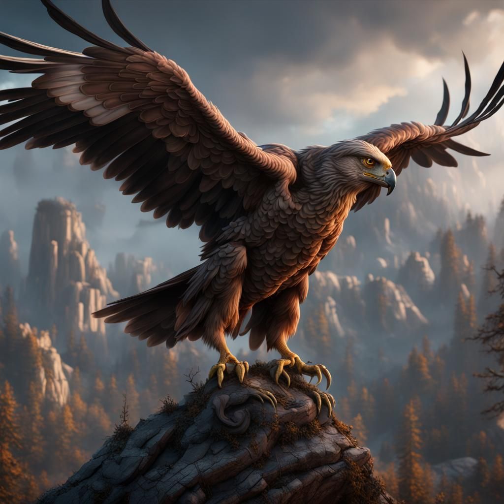 Detailed Buzzard Matte Painting in Deep Color